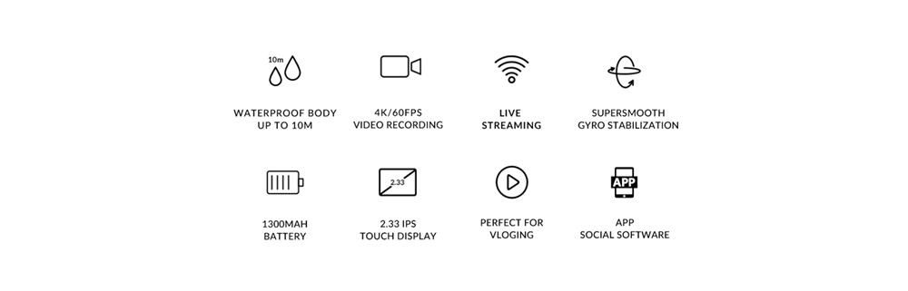 SJCAM SJ0 Pro Sports & Action Camera 4K/60FPS Sony IMX Sensor Waterproof up to 10m, 2.33'' IPS Touch Screen - Black