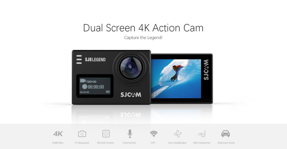 SJCAM SJ6 Legend Sports & Action Camera 4K/24FPS Waterproof, WiFi Remote Control 2.0'' LCD Touch Screen - Grey