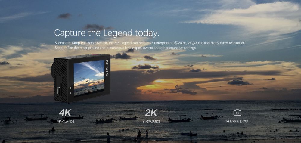 SJCAM SJ6 Legend Sports & Action Camera 4K/24FPS Waterproof, WiFi Remote Control 2.0'' LCD Touch Screen - Grey