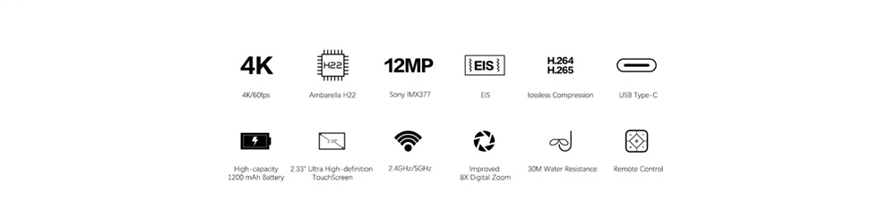 SJCAM SJ8Pro Sports & Action Camera 4K/60FPS Waterproof, WiFi Remote Control Sports DV FPV Camera - Black