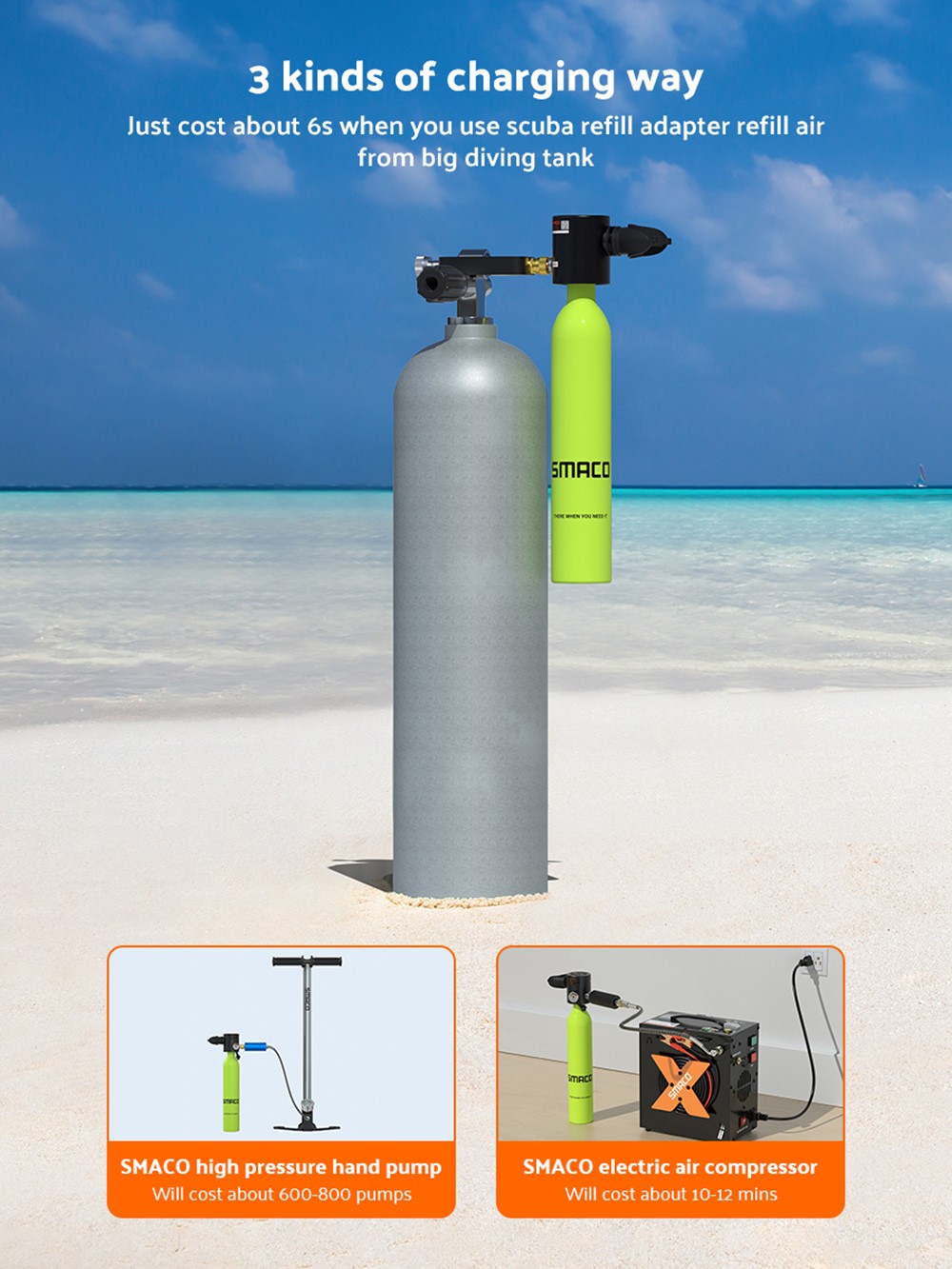 SMACO S300-B3 0.5L Mini Scuba Diving Tank 5-7 Minutes Using Time With Hand Pump - Black 13 SMACO S300 0.5L Mini Scuba Diving Tank 5-7 Minutes Using Time with Hand Pump - Black