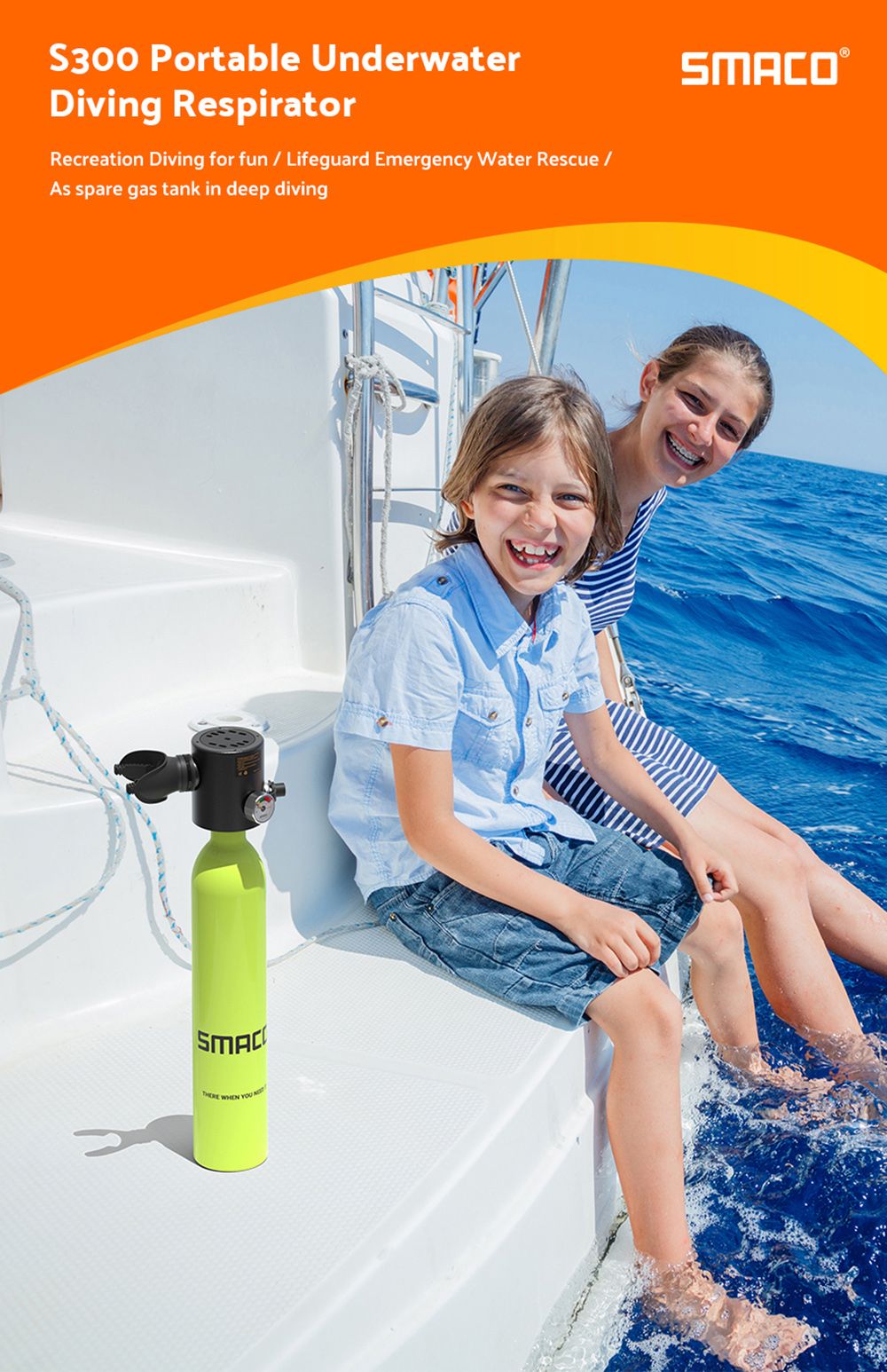 SMACO S300 0.5L Mini Scuba Diving Tank 5-7 Minutes Using Time with Hand Pump - Green