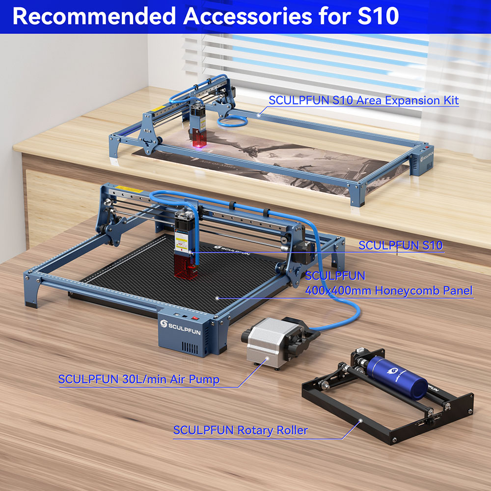 Sculpfun S10 Laser Engraver Full-Metal CNC Laser Engraving Machine 10W High Precision Engraving Area 410x400mm