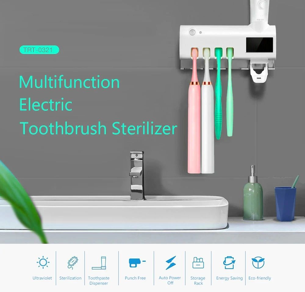 Smart UV Toothpaste Squeezer PIR Induction Electric Toothbrush Sterilizer Toothbrush Sterilization Holder - White