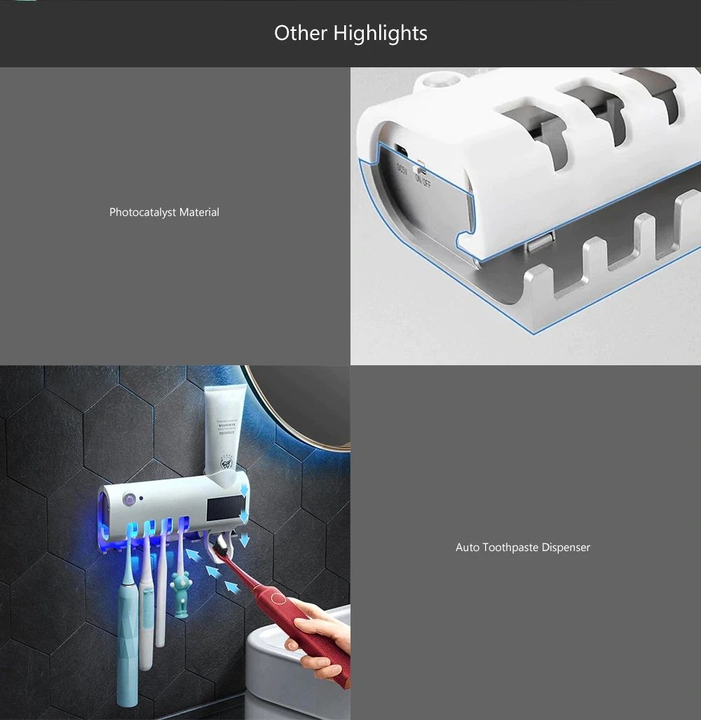 Smart UV Toothpaste Squeezer PIR Induction Electric Toothbrush Sterilizer Toothbrush Sterilization Holder - White