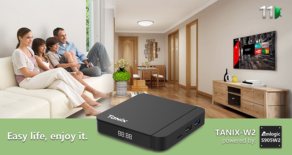 TANIX W2 TV BOX Android 11 Amlogic S905W2 Quad Core ARM Cortex A53 2G DDR4 RAM 16GB ROM 2.4G+5G WiFi BT 4K - US Plug