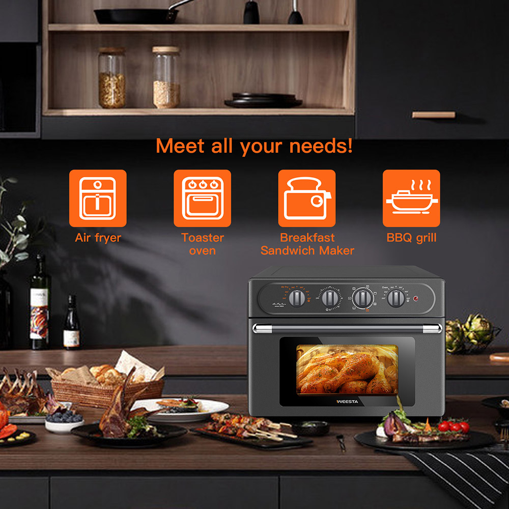 WEESTA 7-in-1 Air Fryer Toaster Oven Combo, 24QT Large Air Fryer with Accessories & E-Recipes - Grey