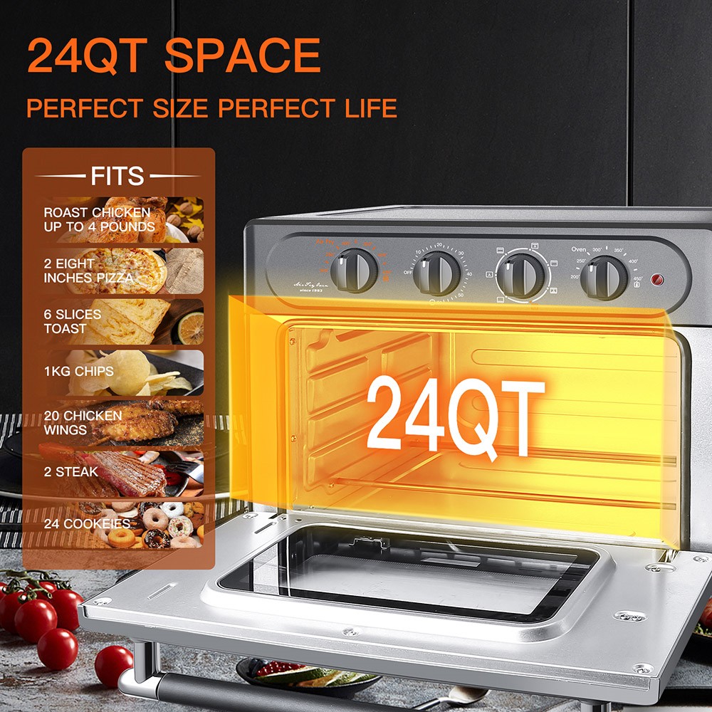 WEESTA 7-in-1 Air Fryer Toaster Oven Combo, 24QT Large Air Fryer with Accessories & E-Recipes - Grey