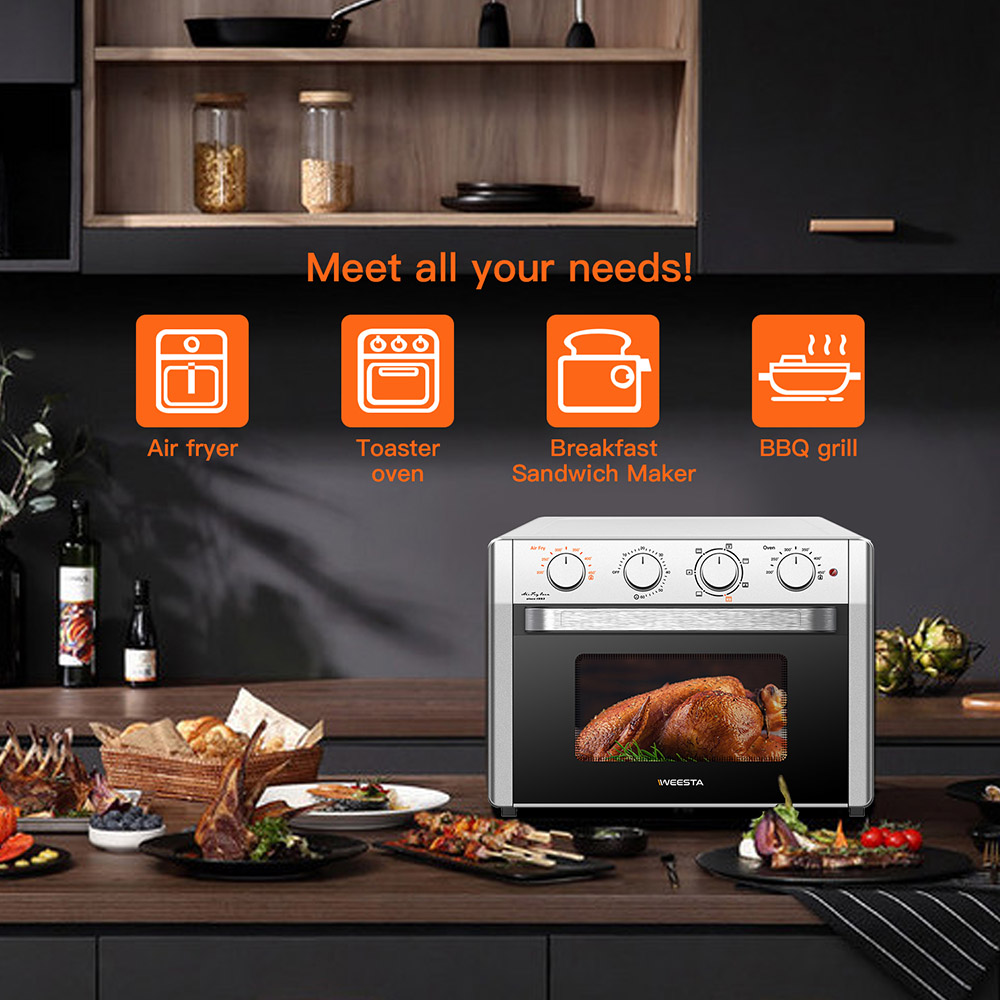 WEESTA 7-in-1 Air Fryer Toaster Oven Combo, 24QT Large Air Fryer 3.0 Double Mode System Technology - Silver