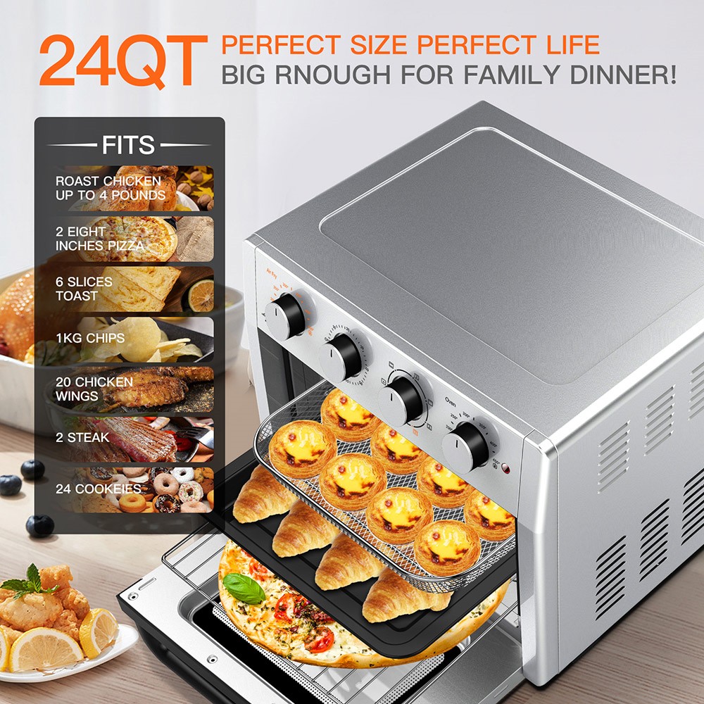 WEESTA 7-in-1 Air Fryer Toaster Oven Combo, 24QT Large Air Fryer 3.0 Double Mode System Technology - Silver