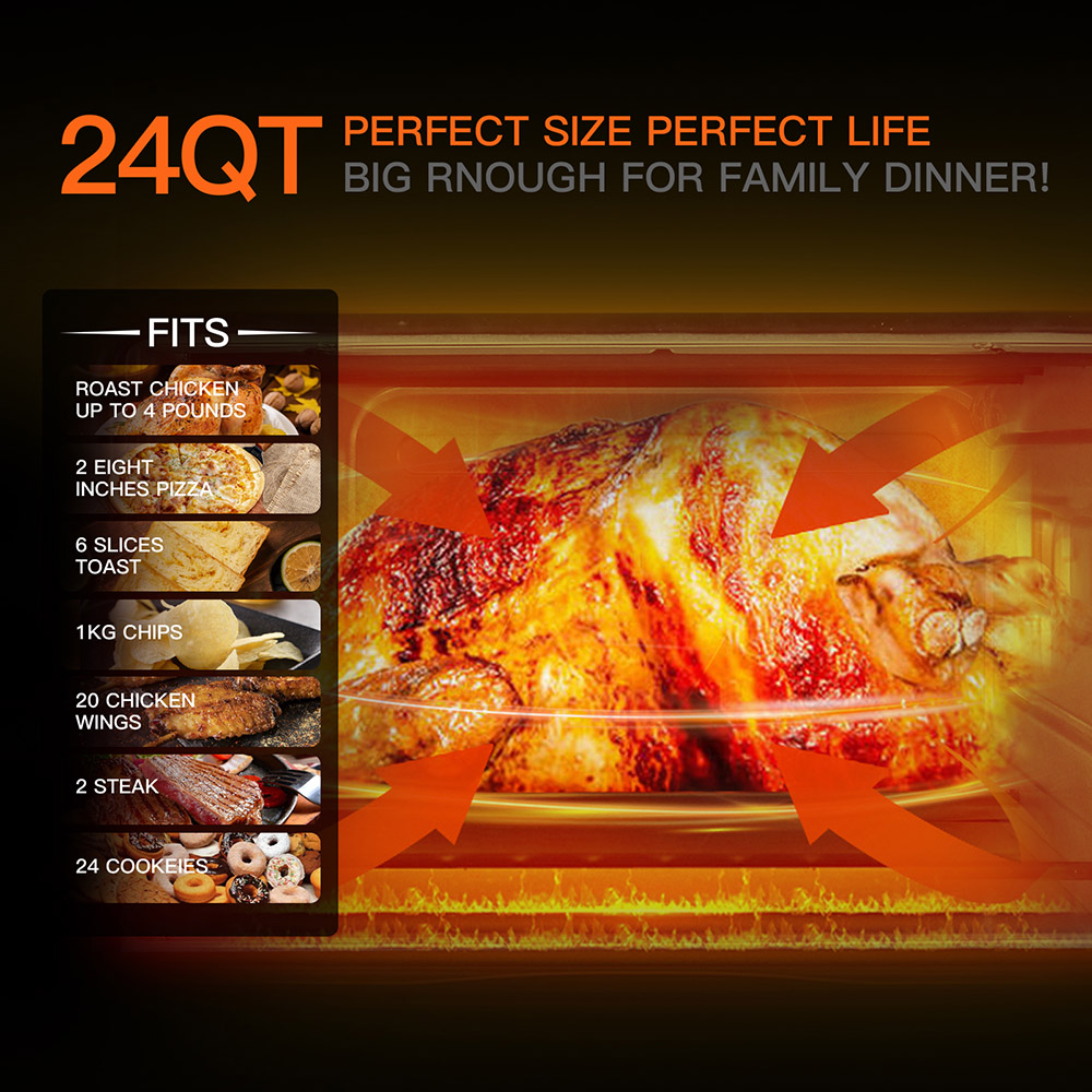 WEESTA 7-in-1 Air Fryer Toaster Oven Combo, 24QT Large Air Fryer 3.0 Double Mode System Technology - Silver