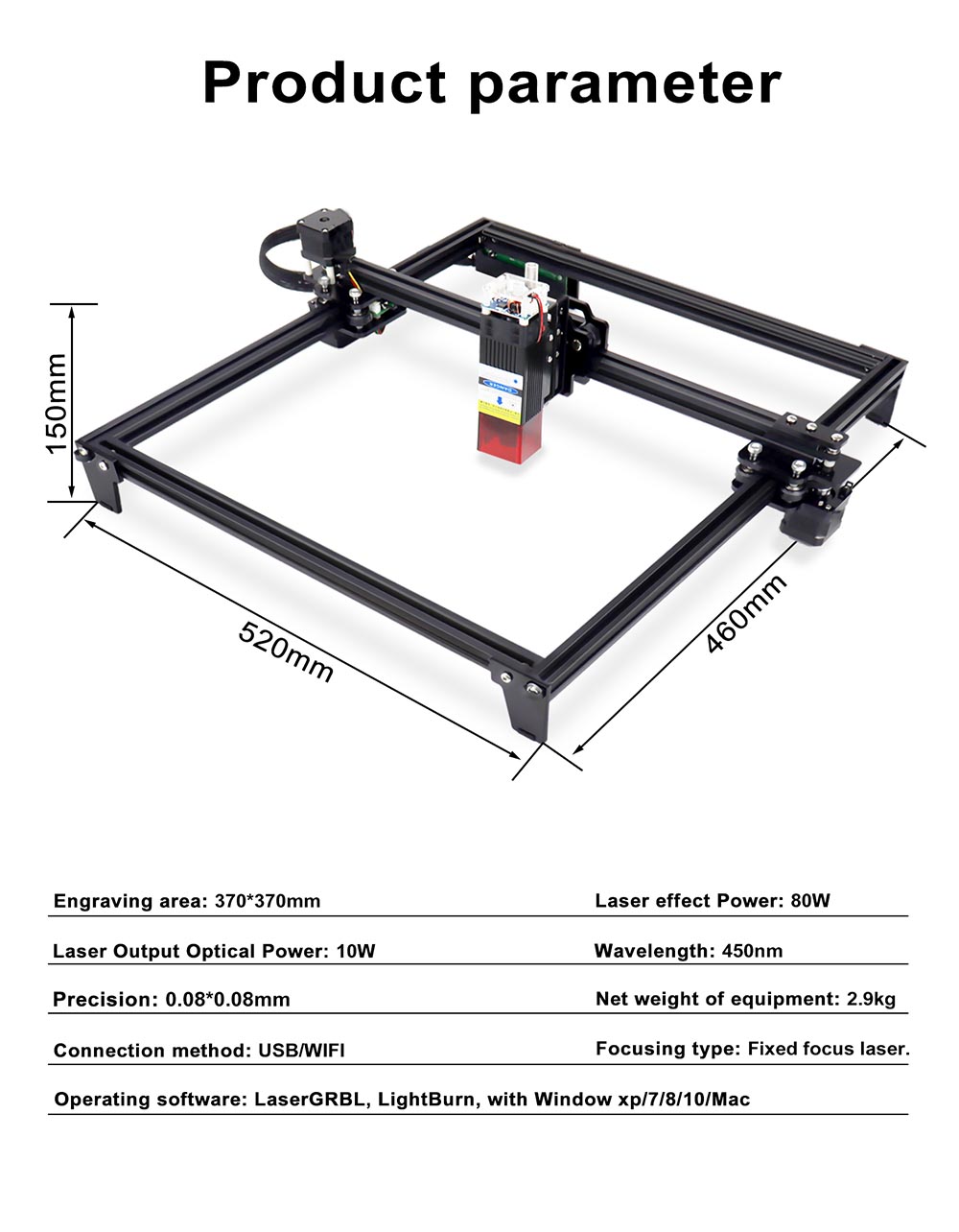 ZBAITU M37 FF80 10W CNC Laser Engraving Cutting Machine With 32-Bit Motherboard, WIFI Offline Control, Portrait Carving