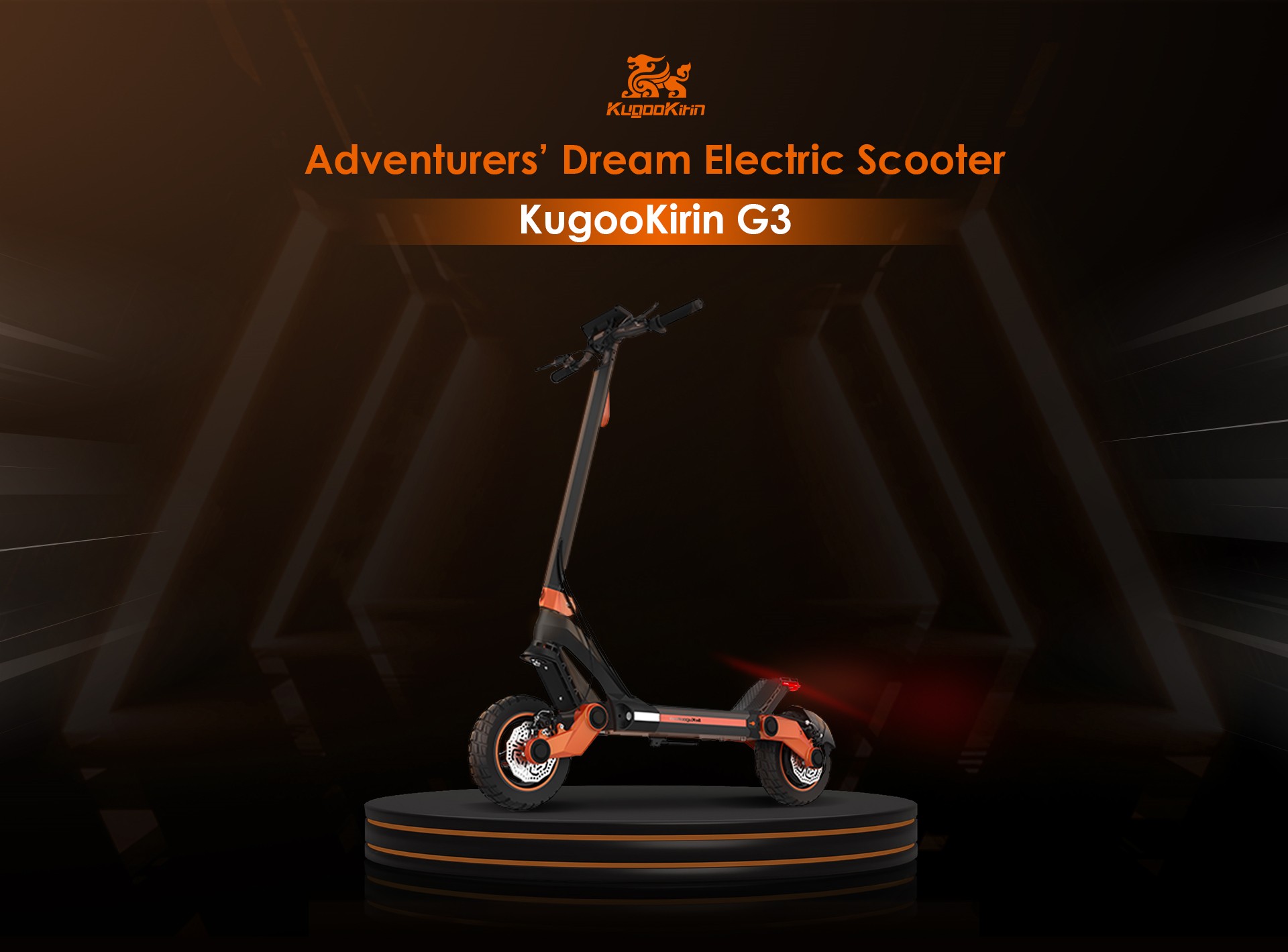 KUGOO KIRIN G3 Adventurers Electric Scooter 10.5 Inch 1200W Rear Motor 52V 18Ah Lithium battery Max Speed 50KM/H Touchable Display Control Panel TPU Suspension System IPX4 - Black