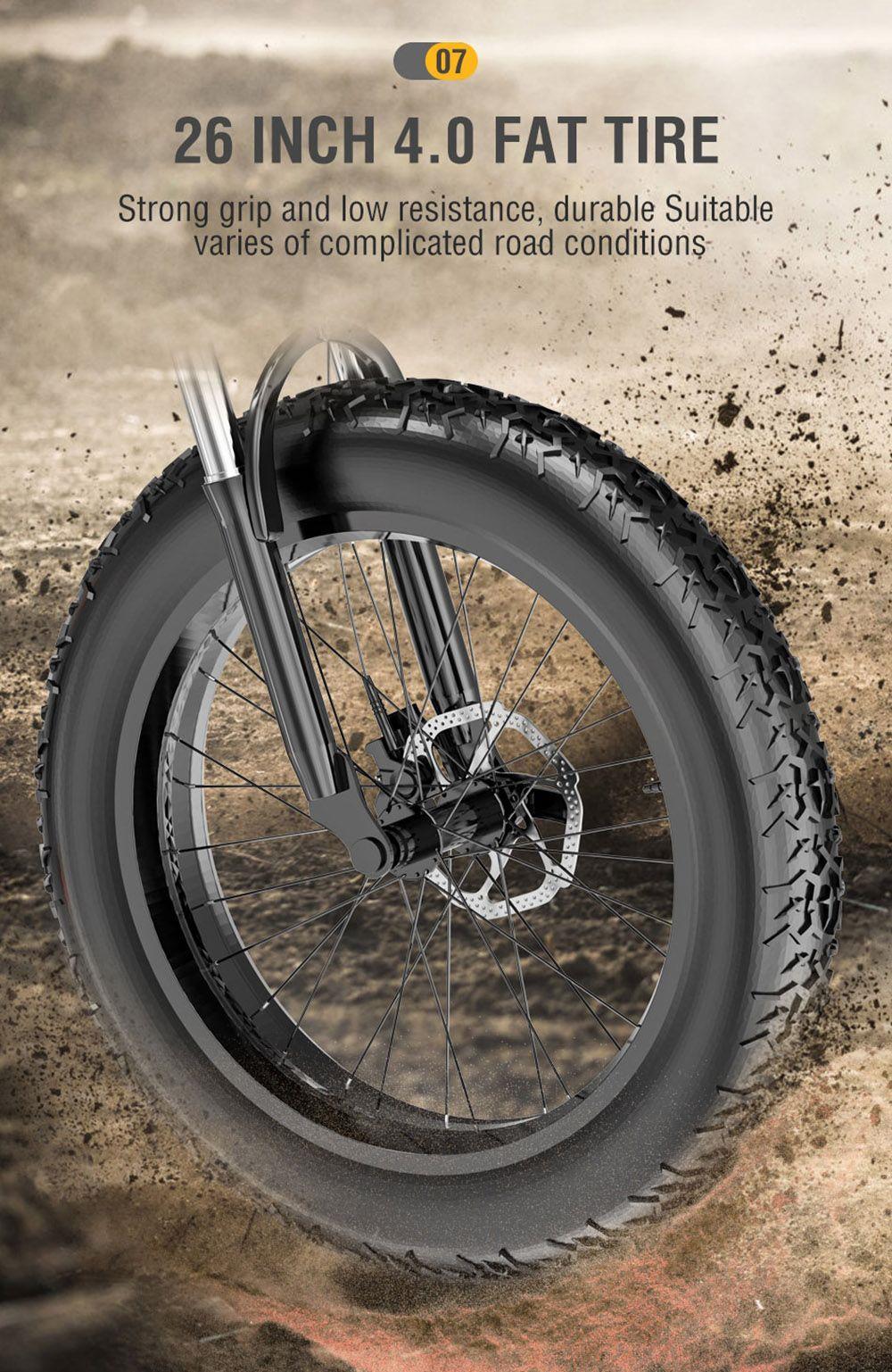 JANOBIKE E26 Electric Bicycle 48V 1000W Motor 16Ah Battery 26 Inch Tire Snow, Mountain, City Bike - Black