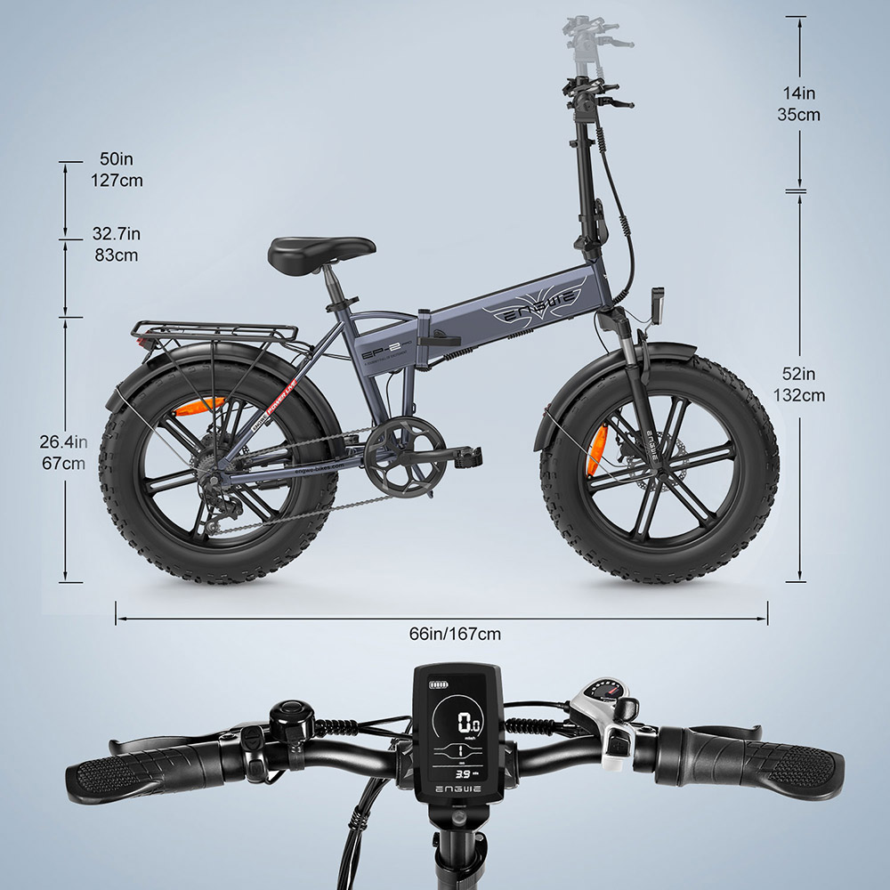 ENGWE EP-2 Pro Folding Electric Bike 2022 Version 20 Inch Fat Tire 750W Motor 13Ah Battery 35km/h Max Speed 100km Range Mountain Beach Snow Bicycle Dual Disc Brake - Black