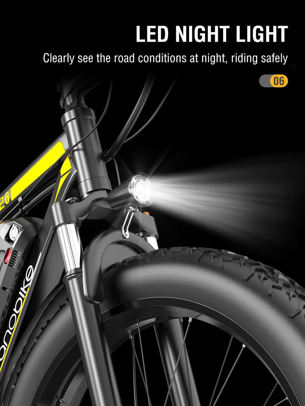 JANOBIKE E26 Electric Bicycle 48V 1000W Motor 16Ah Battery 26 Inch Tire Snow, Mountain, City Bike - Black