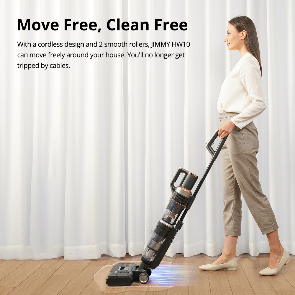 JIMMY HW10 Cordless 3-in-1 Wet/Dry Vacuum & Washer 18000Pa Strong Suction 80Mins Runtime Precise Water Spray Control Excellent Edge and Corner Cleaning Self-Cleaning Smart Voice Reminder OLCD Display for Hardfloor, Carpet, Furniture - Black