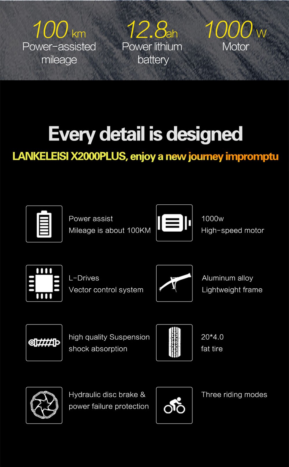 LANKELEISI X2000 PLUS Moped Electric Bike Folding Bike 12.8Ah 48V 1000W 40km/h Max Speed Max Load 150kg - Green 15 LANKELEISI X2000PLUS 10.4Ah 48V 1000W Moped Electric Bike Folding Bike 35km/h Max Speed Max Load 150kg