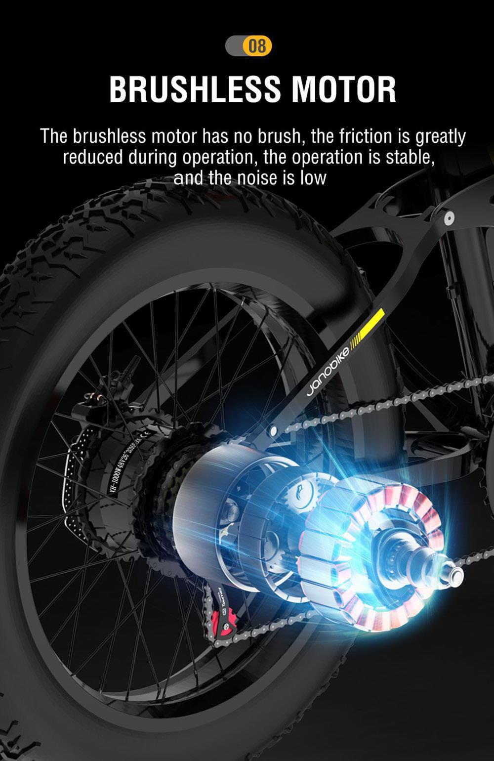 JANOBIKE E26 Electric Bicycle 48V 1000W Motor 16Ah Battery 26 Inch Tire Snow, Mountain, City Bike - Black