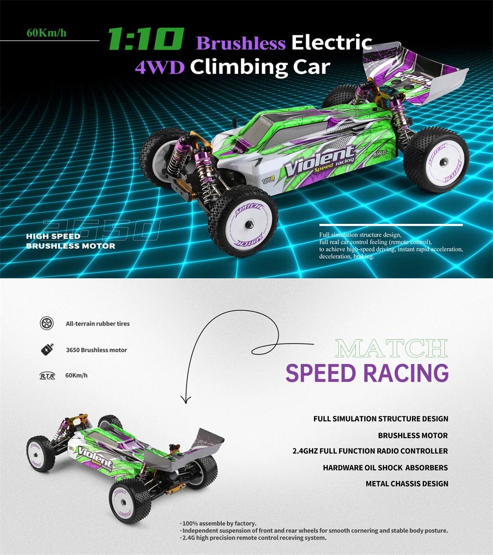 WLtoys 104002 1/10 2.4G 4WD RC Car Off-road Brushless Motor Max Speed 60km/h - Three Batteries