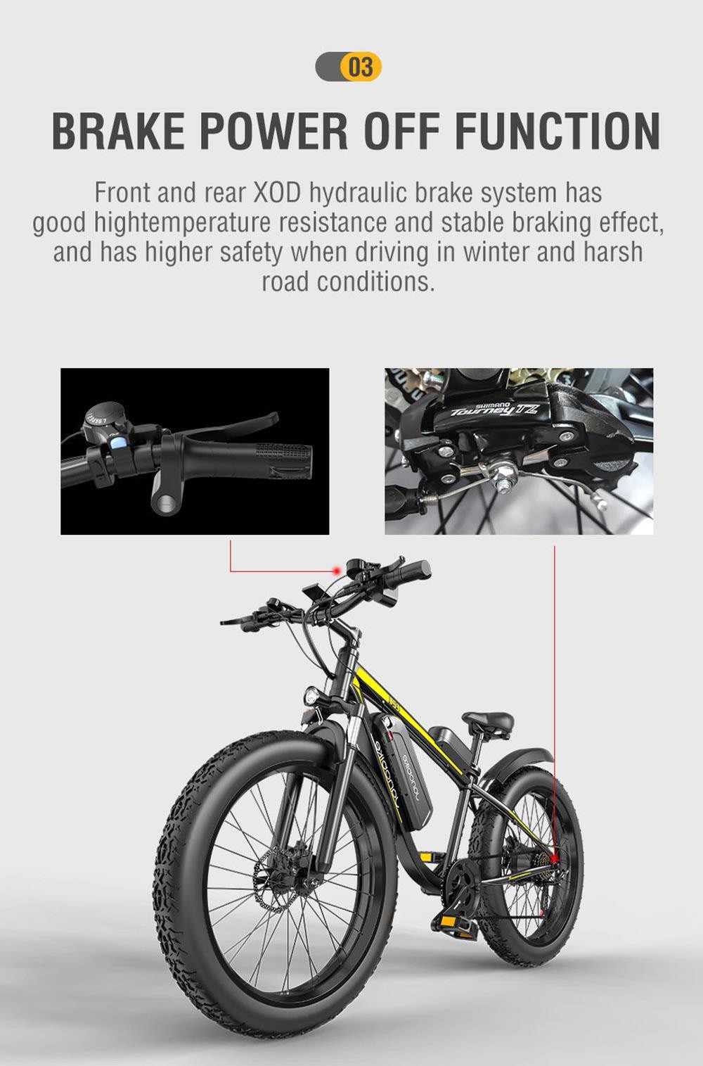 JANOBIKE E26 Electric Bicycle 48V 1000W Motor 16Ah Battery 26 Inch Tire Snow, Mountain, City Bike - Black