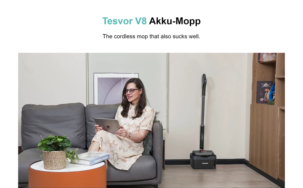 Tesvor V8 2600mAh Battery 2-in-1 Cordless Mop, with One-Button Cleaning Double Brushes and Low Noise