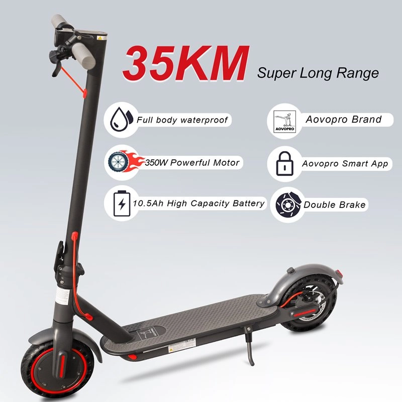 AOVO ES80/M365 Pro Folding Electric Scooter 8.5" Anti-skid solid tire 350W Motor 36V 10.5Ah Battery 3 Speed Modes Rear Disc Brake Max Speed 31KM/h LCD Display 25KM Long Range Aluminum Alloy Frame Support Bluetooth APP - Black