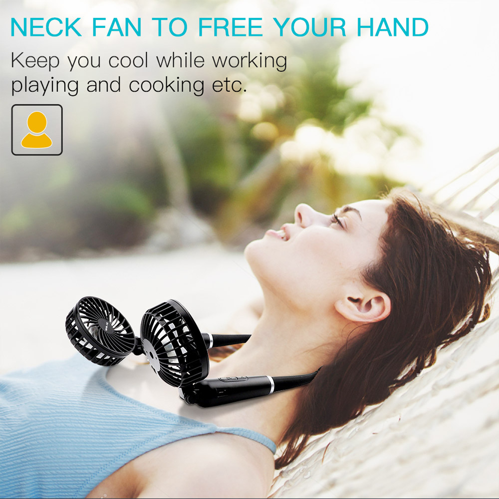 1500mAh Hand-Free Neck Fan, USB Neckband Fan, 2 Speeds, Flexible Gooseneck, Angle Adjustable, Fast Face Air Circulation