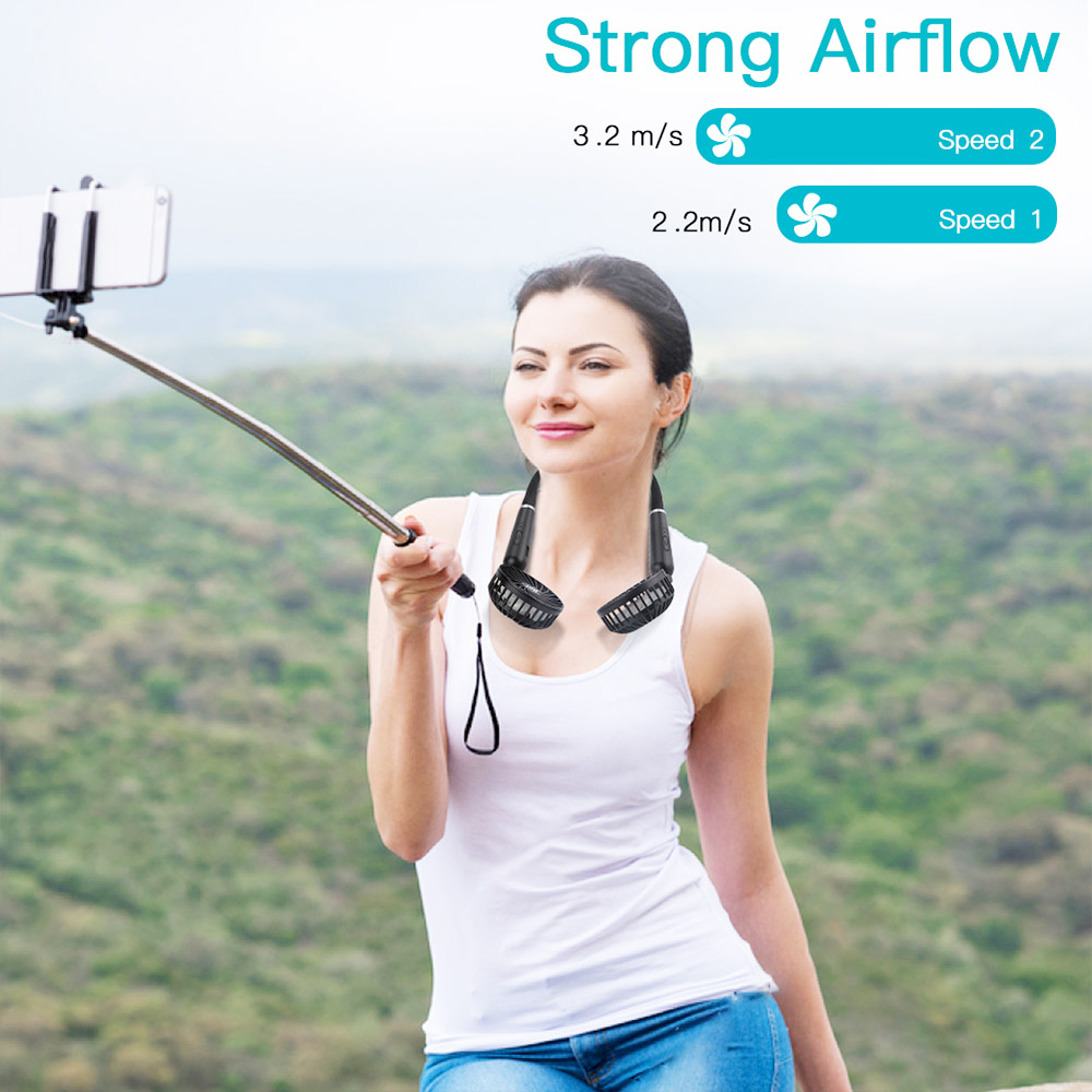 1500mAh Hand-Free Neck Fan, USB Neckband Fan, 2 Speeds, Flexible Gooseneck, Angle Adjustable, Fast Face Air Circulation