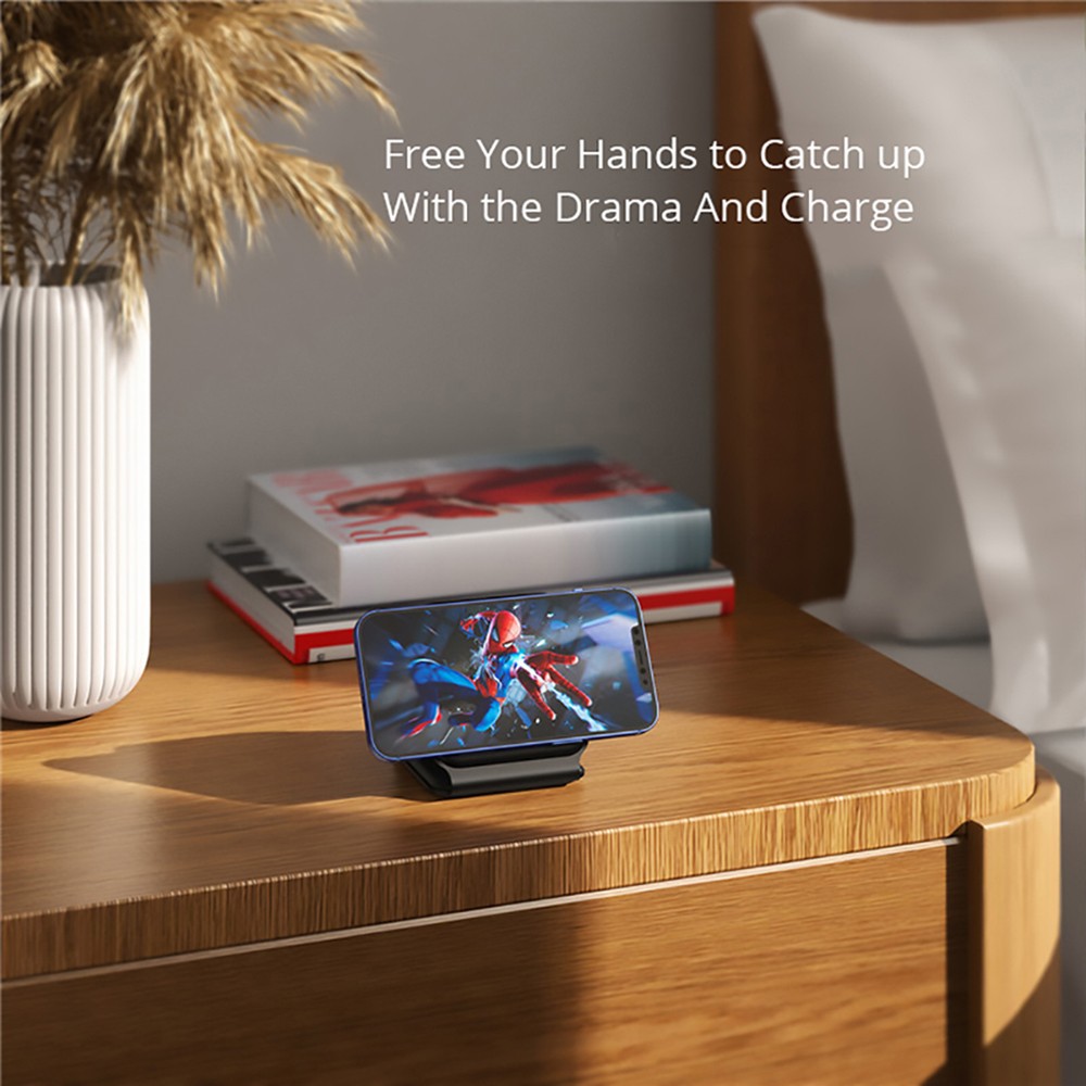 15W Portable 3-in-1 Magnetic Wireless Charger, Silicone Foldable Fast Charging Stand Base for iPhone 12/13 - Black