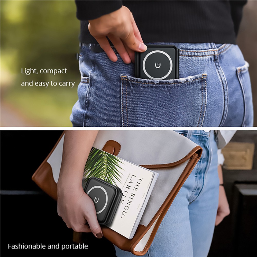 15W Portable 3-in-1 Magnetic Wireless Charger, Silicone Foldable Fast Charging Stand Base for iPhone 12/13 - Black