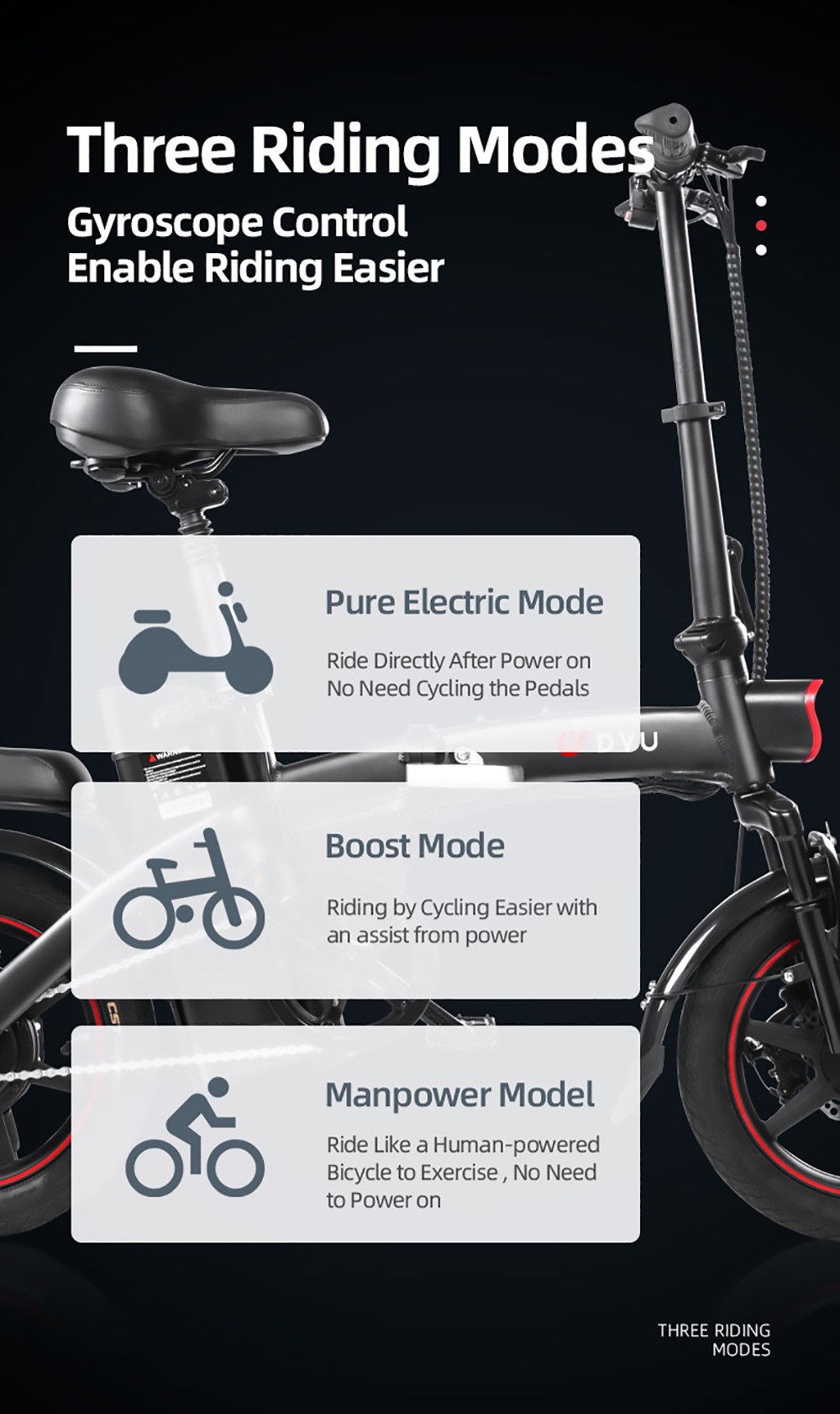 Elektrický bicykel DYU A5 350W Motor Max. rýchlosť 25km/h 36V 7.5Ah batéria Max. dojazd 70 km - biely
