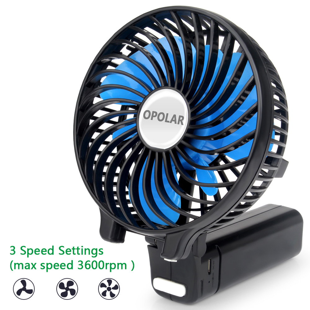 2200mAh Foldable Mini Handheld Fan, USB Rechargeable Cooling Fan, 3 Speed, Blue Blades Desk Fan for Indoor Outdoor