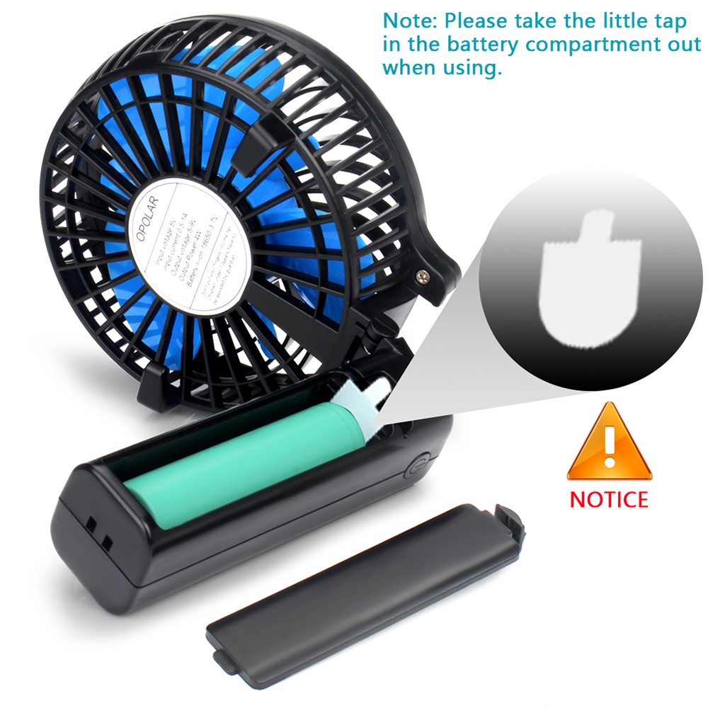 2200mAh Foldable Mini Handheld Fan, USB Rechargeable Cooling Fan, 3 Speed, Blue Blades Desk Fan for Indoor Outdoor
