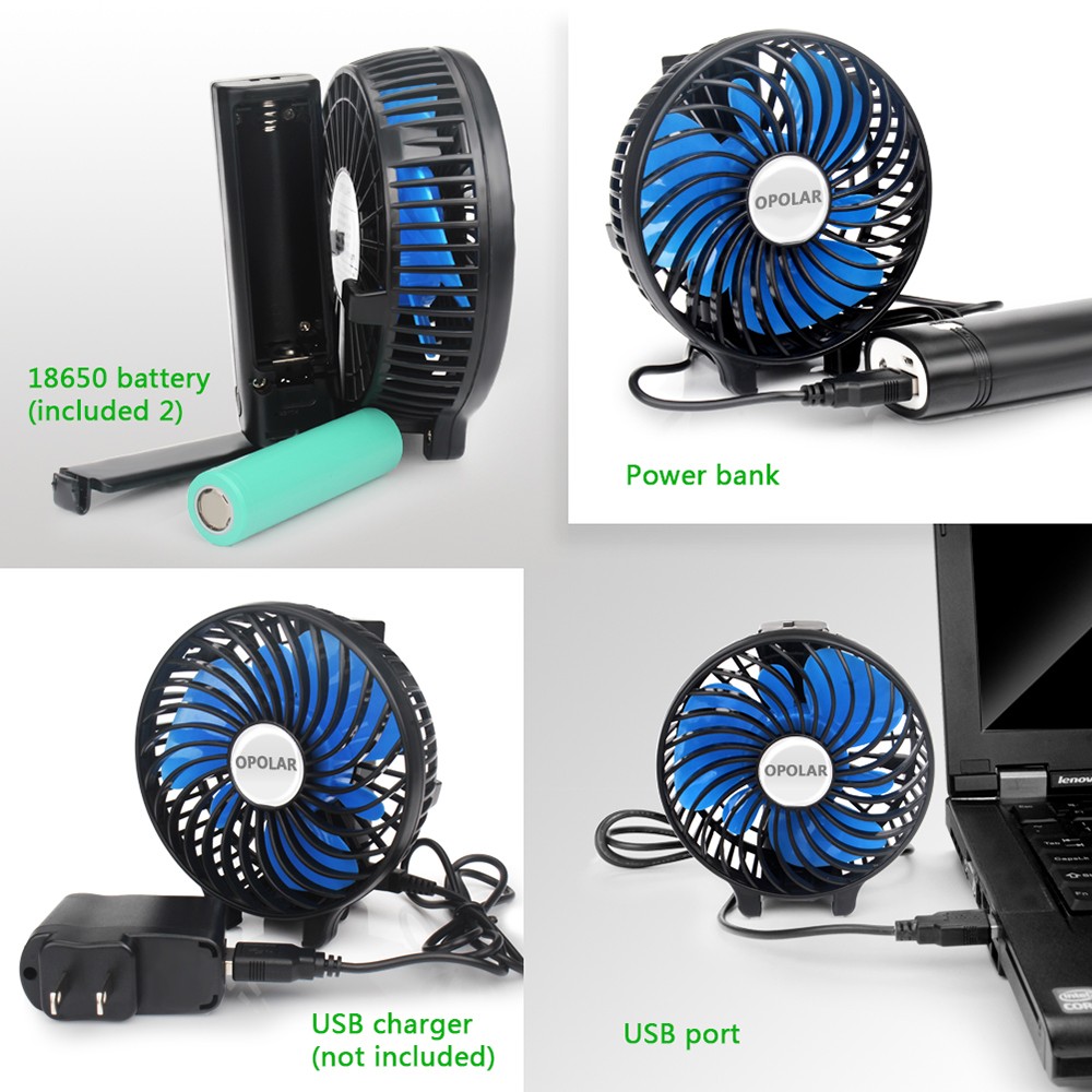 2200mAh Foldable Mini Handheld Fan, USB Rechargeable Cooling Fan, 3 Speed, Blue Blades Desk Fan for Indoor Outdoor