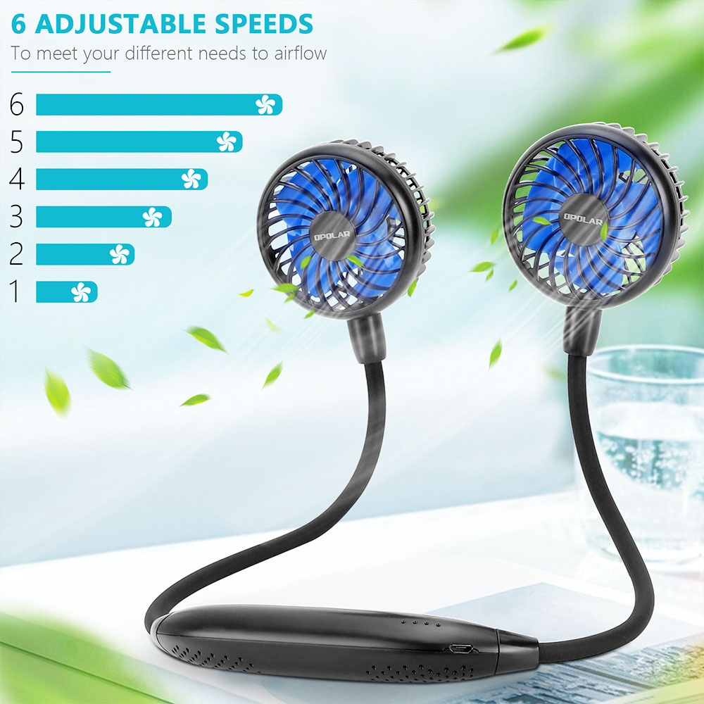2600mAh Personal Neck Fan, Ultra Quiet USB Hands-Free Neckband Fan with 6 Speeds, Strong Wind, 360 Degree Adjustable