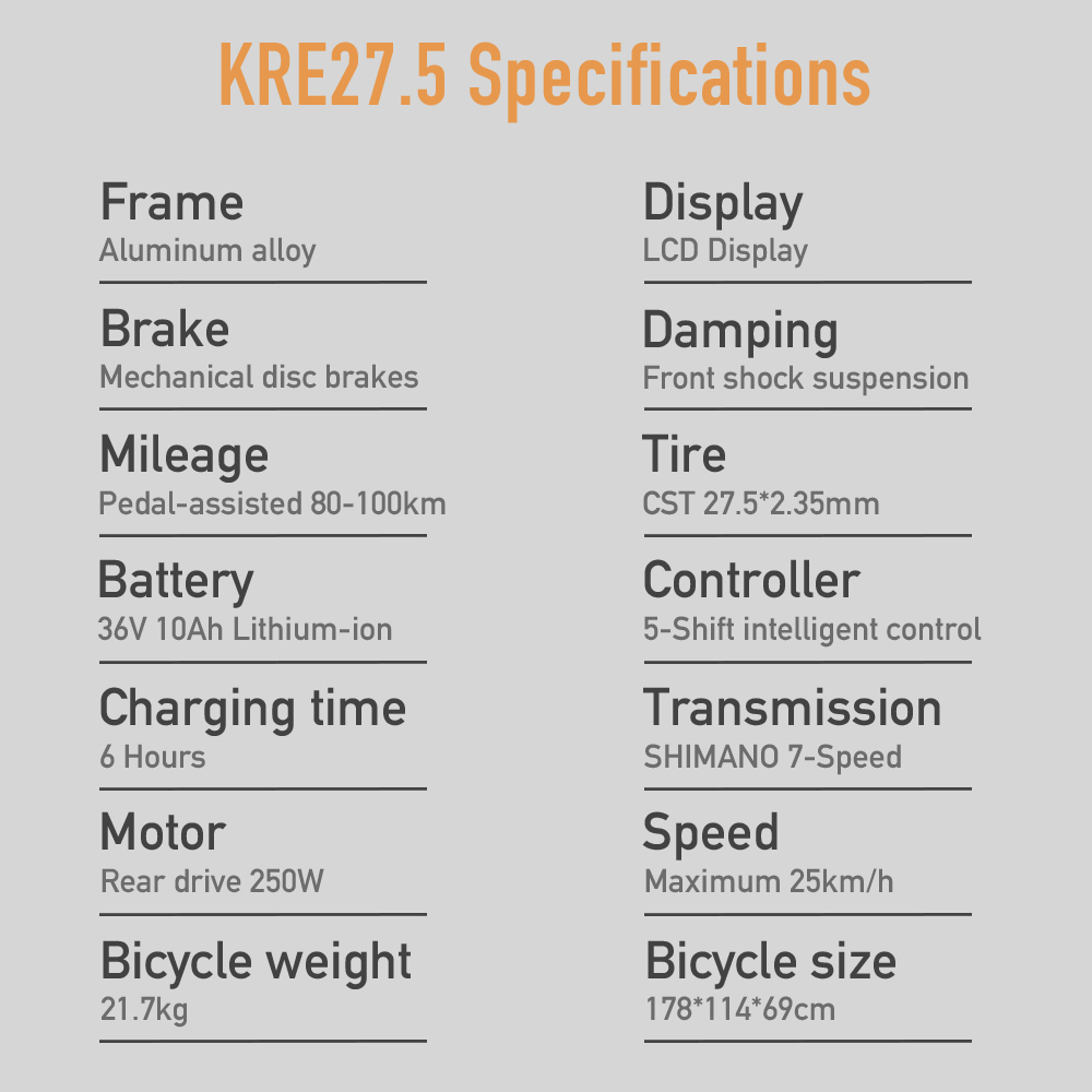 FAFREES 27.5-S Inch Electric Bike 250W with 36V 10Ah Lithium-ion Battery Shimano 7 Speed Gears - Black Orange 20 FAFREES 27.5-S Inch Electric Bike 250W with 36V 10Ah Lithium-ion Battery Shimano 7 Speed Gears - Black Orange