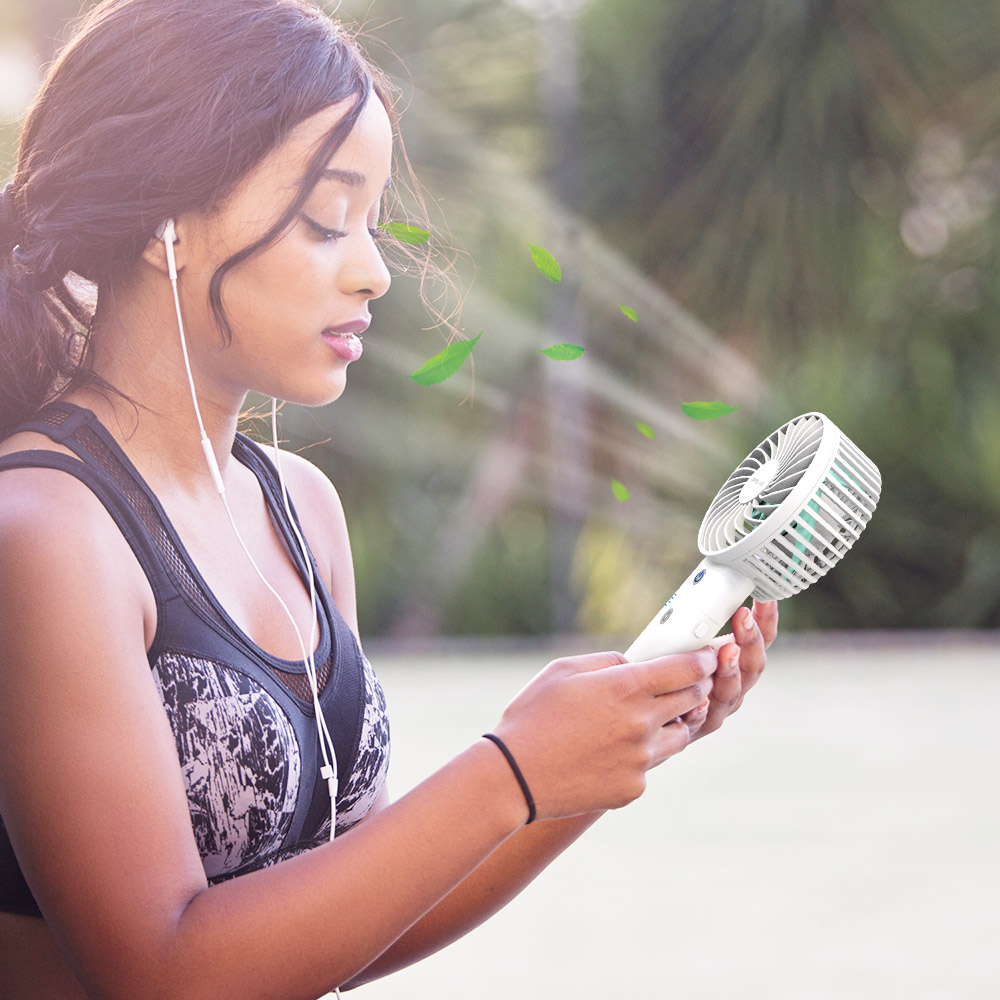 5000mAh Portable Handheld Fan, 10W Quick Charging Fan with Power Bank and Base, 3800rpm 3 Levels Strong Wind - White