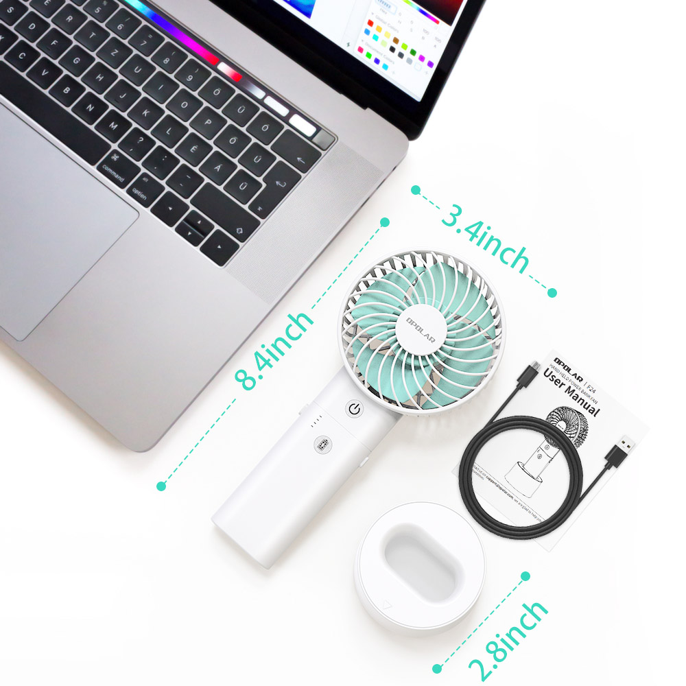 5000mAh Portable Handheld Fan, 10W Quick Charging Fan with Power Bank and Base, 3800rpm 3 Levels Strong Wind - White