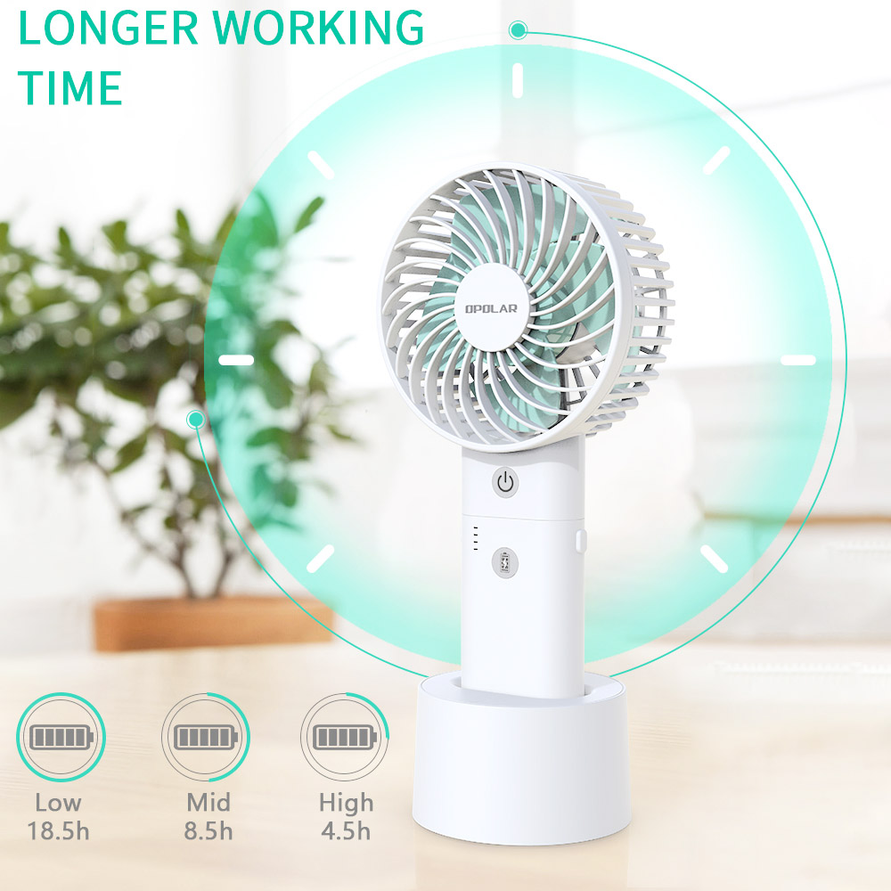 5000mAh Portable Handheld Fan, 10W Quick Charging Fan with Power Bank and Base, 3800rpm 3 Levels Strong Wind - White