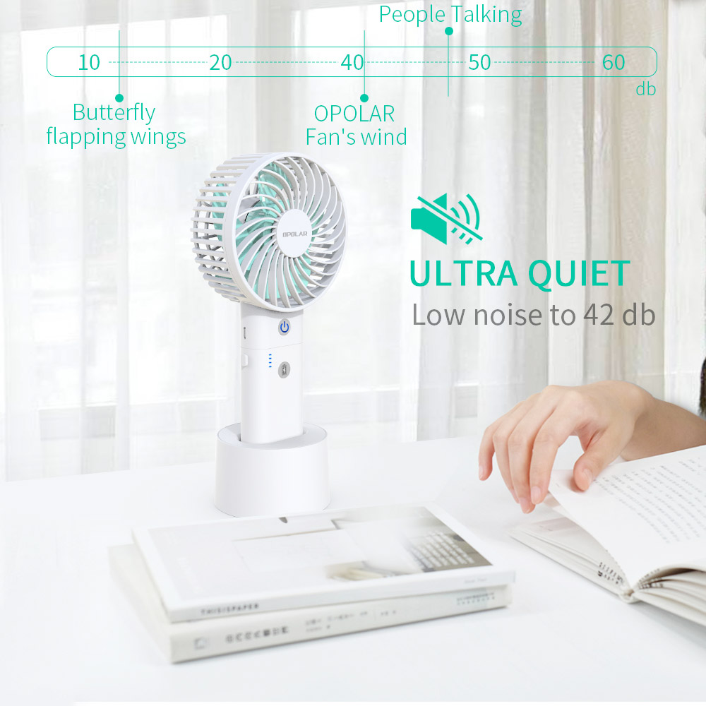 5000mAh Portable Handheld Fan, 10W Quick Charging Fan with Power Bank and Base, 3800rpm 3 Levels Strong Wind - White