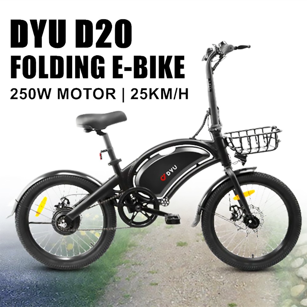 DYU D20 Electric Bicycle 250W Motor Max Speed 25Km/h 36V 10AH 60km Max Range - Black