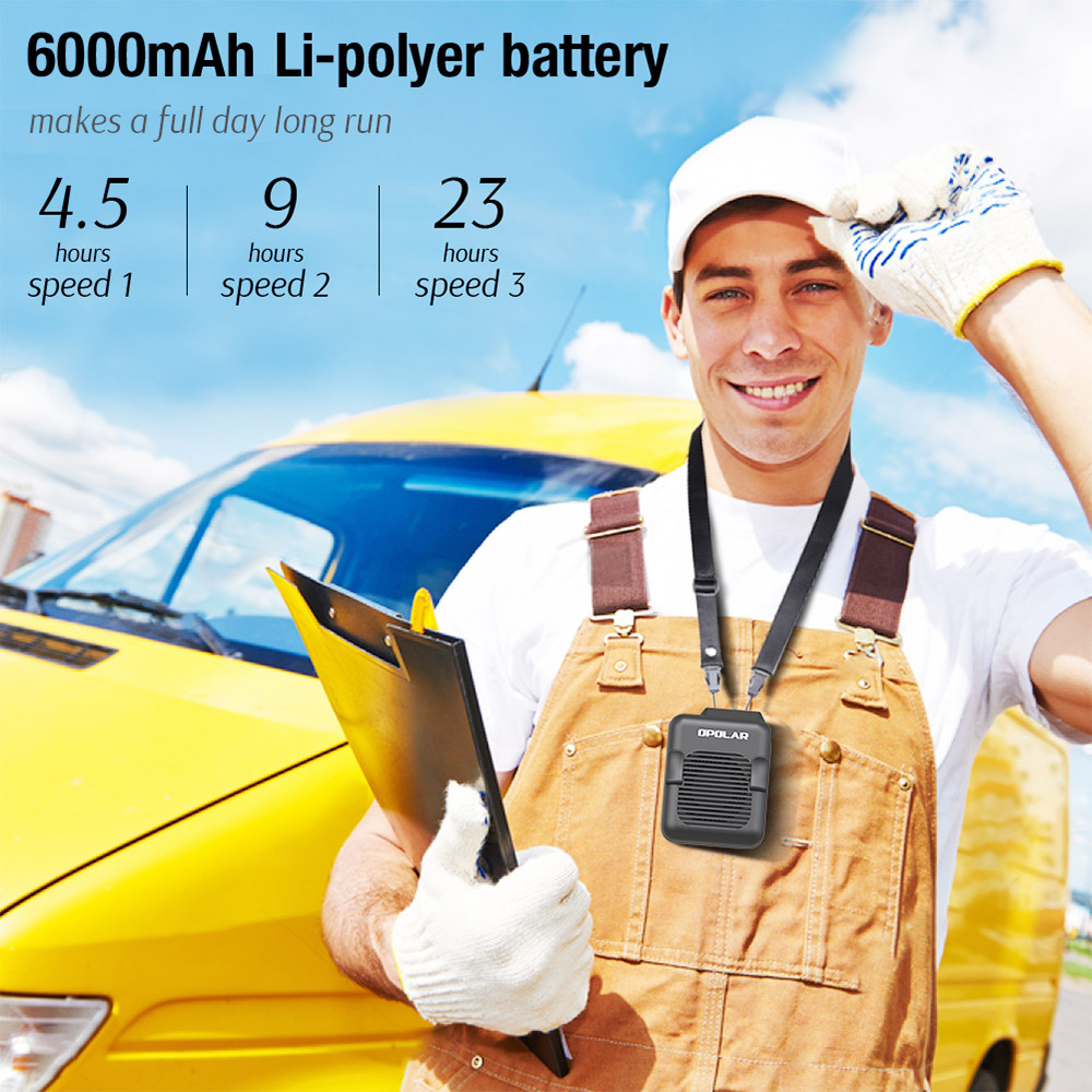 6000mAh Waist Clip Fan with 23H Working Time, Portable Hands-free Belt Fan, 3-Speed, 5100rpm Strong Airflow