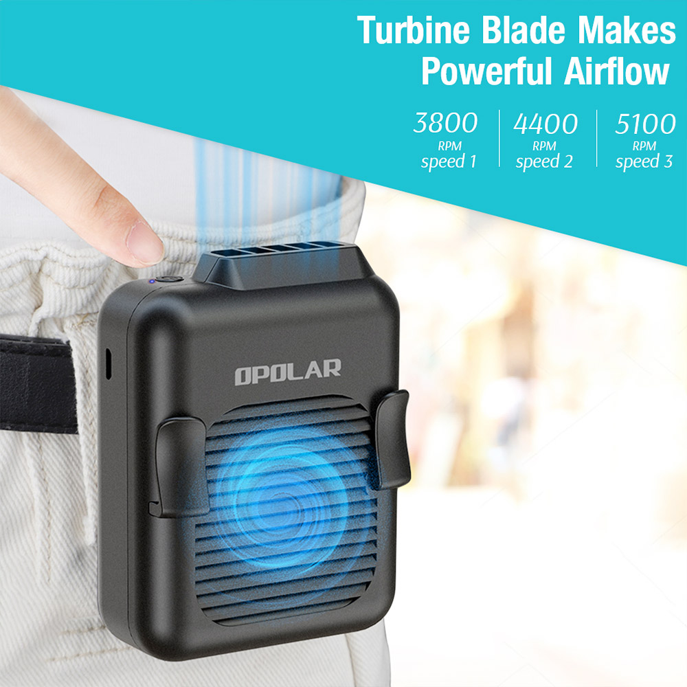 6000mAh Waist Clip Fan with 23H Working Time, Portable Hands-free Belt Fan, 3-Speed, 5100rpm Strong Airflow