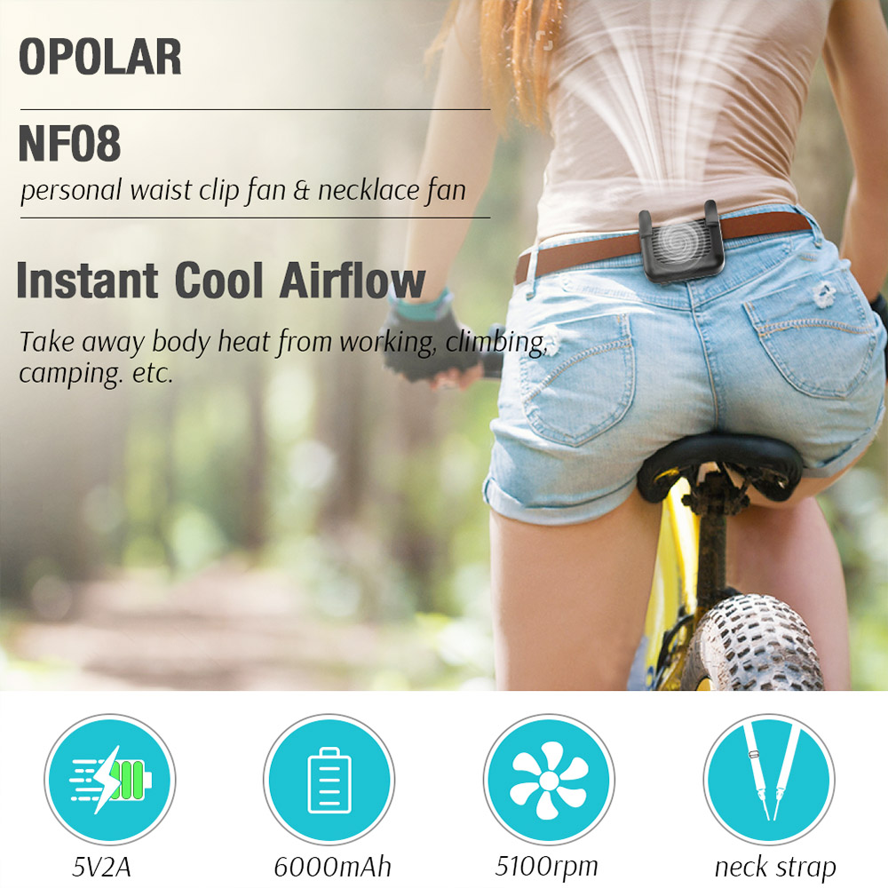 6000mAh Waist Clip Fan with 23H Working Time, Portable Hands-free Belt Fan, 3-Speed, 5100rpm Strong Airflow