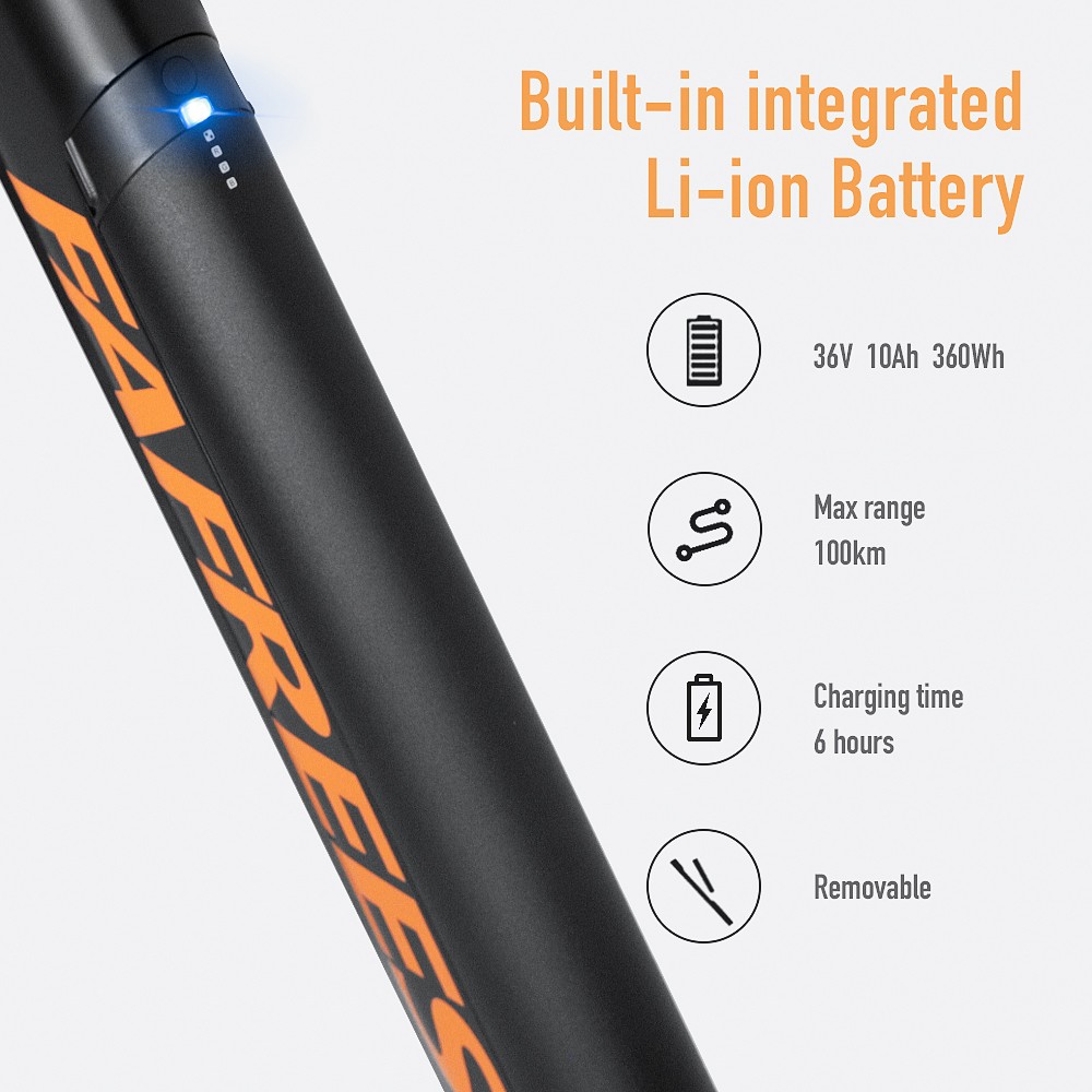 FAFREES 27.5-S Inch Electric Bike 250W with 36V 10Ah Lithium-ion Battery Shimano 7 Speed Gears - Black Orange 13 FAFREES 27.5-S Inch Electric Bike 250W with 36V 10Ah Lithium-ion Battery Shimano 7 Speed Gears - Black Orange