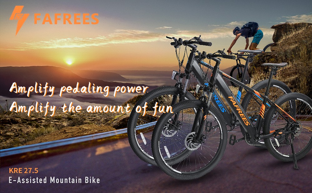 FAFREES 27.5-S Inch Electric Bike 250W with 36V 10Ah Lithium-ion Battery Shimano 7 Speed Gears - Black Orange 8 FAFREES 27.5-S Inch Electric Bike 250W with 36V 10Ah Lithium-ion Battery Shimano 7 Speed Gears - Black Orange