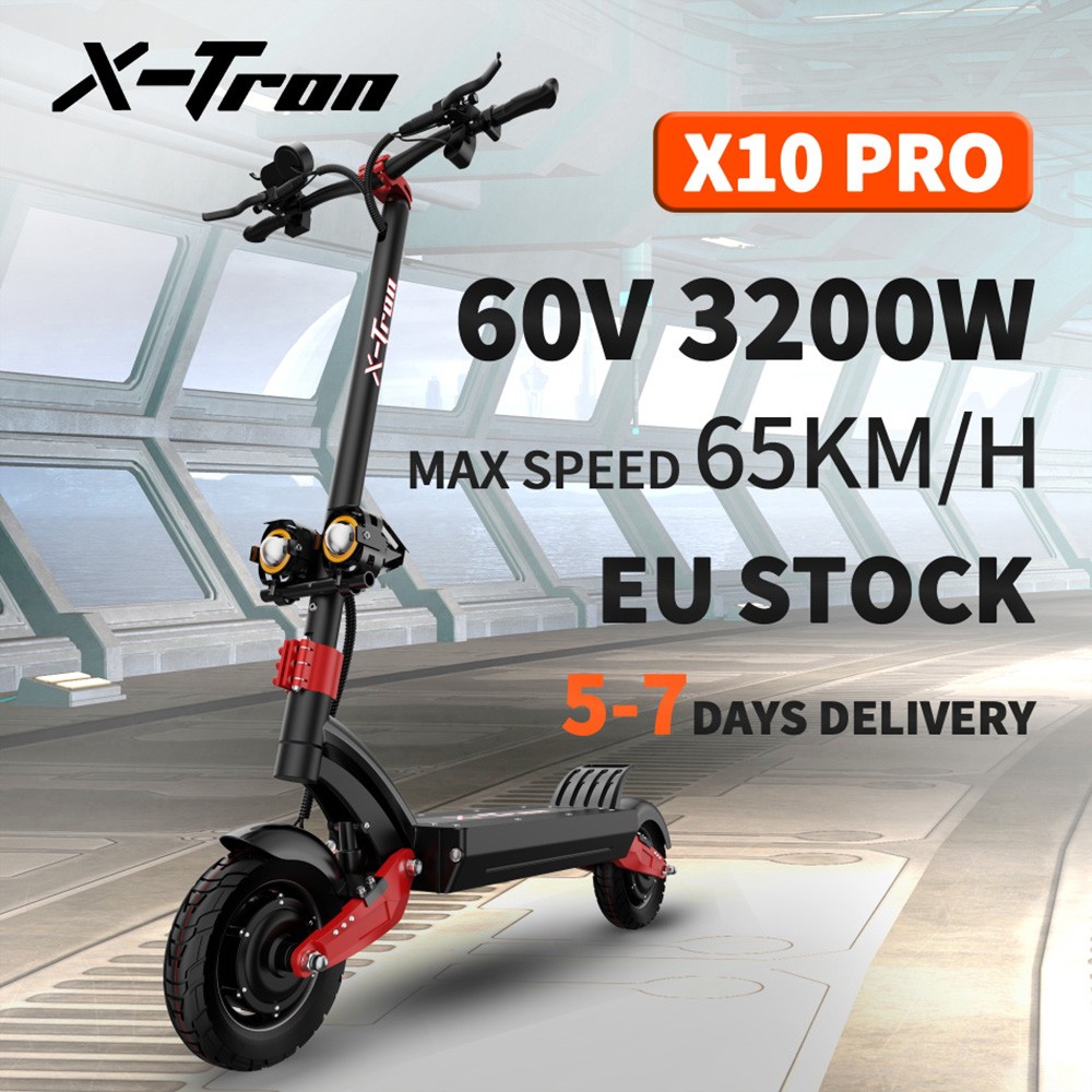 X-Tron X10 Pro 10'' Folding Off-Road Electric Scooter 1600W *2 Motor 60V 20.8Ah Battery Max speed 65-70km/h Max load 150KG - Red