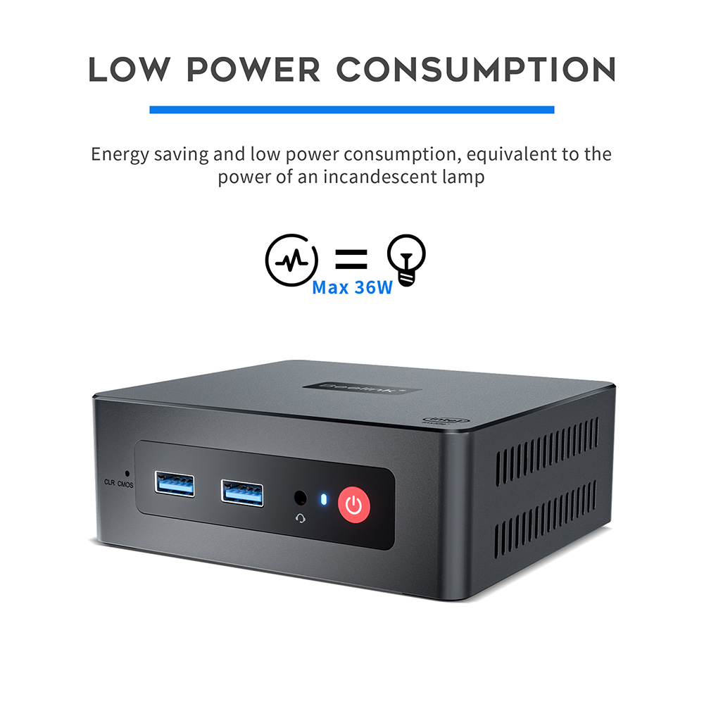 Beelink MINI S Mini PC Intel Jasper Lake N5095 8GB RAM/128GB SSD 2.4G+5G WiFi Bluetooth 1000Mbps LAN 2xHDMI - EU Adapter