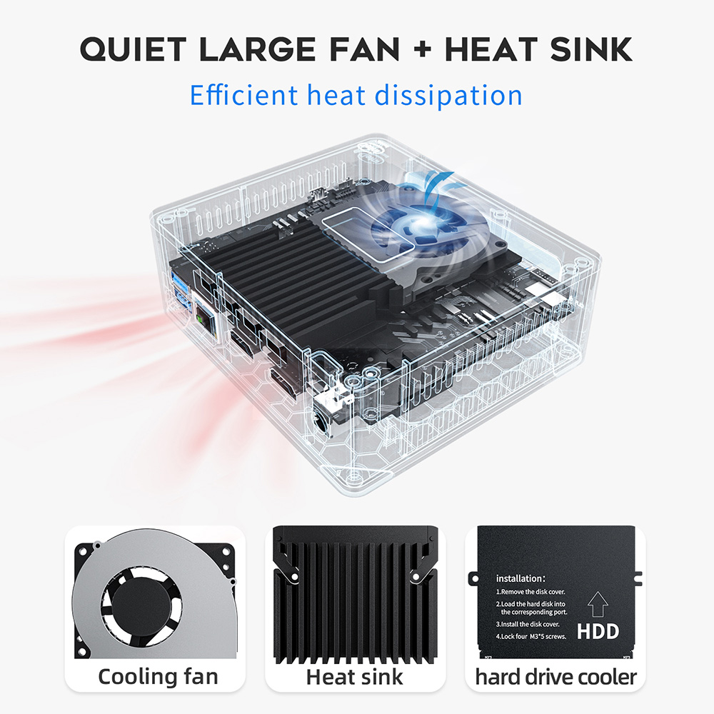 Beelink MINI S Mini PC Intel Jasper Lake N5095 8GB RAM/128GB SSD 2.4G+5G WiFi Bluetooth 1000Mbps LAN 2xHDMI - EU Adapter